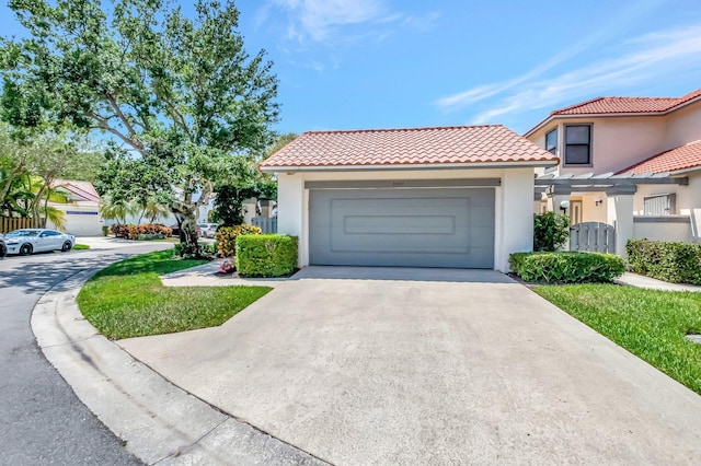 21687 Cromwell Cir, Boca Raton, FL 33486 - view of front of house featuring a garage, a tiled roof, driveway, and stucco siding