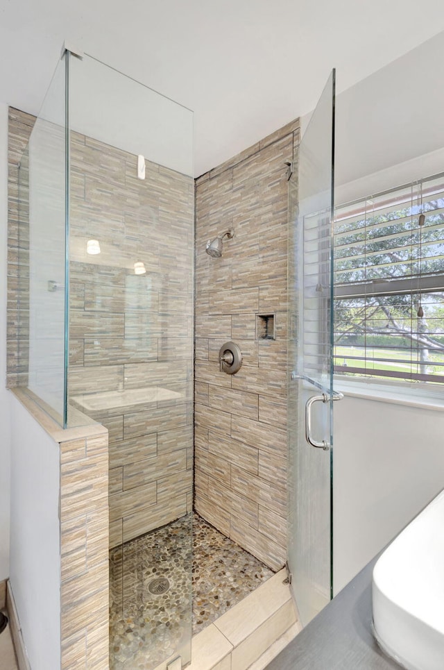 bathroom with a stall shower