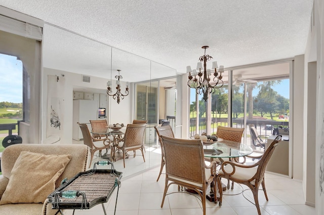 1625 Bridgewood Dr, Boca Raton, FL 33434 - dining room with light tile patterned floors, an inviting chandelier, visible vents, and a textured ceiling