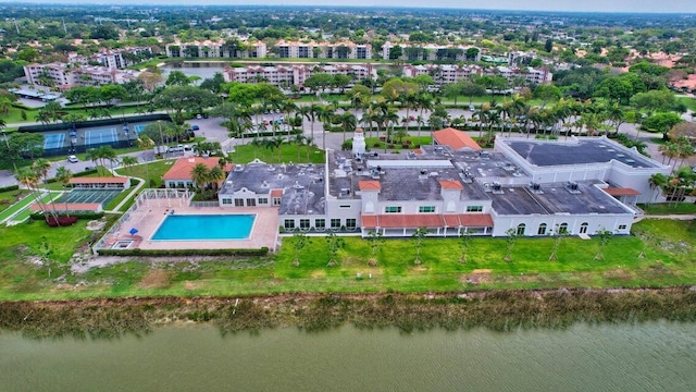 aerial view with a water view