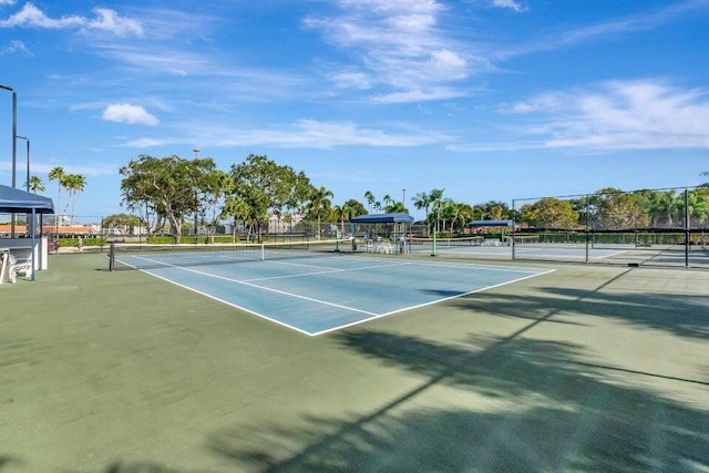 view of tennis court with fence