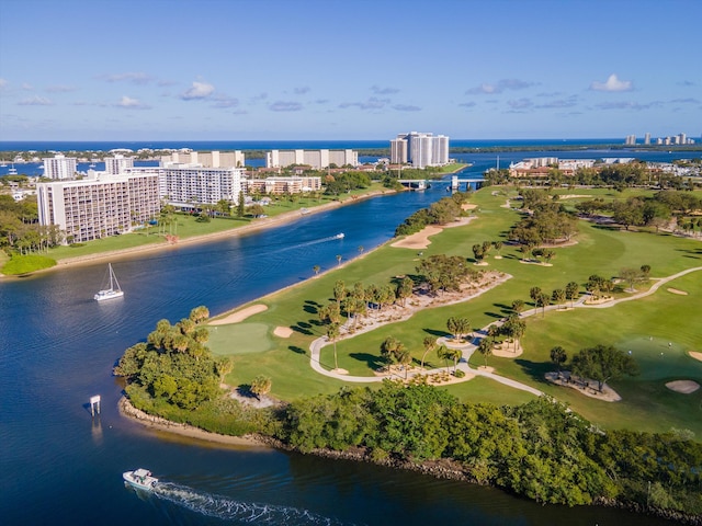 336 Golfview Rd Unit 916, North Palm Beach, FL 33408 - aerial view featuring a city view, view of golf course, and a water view