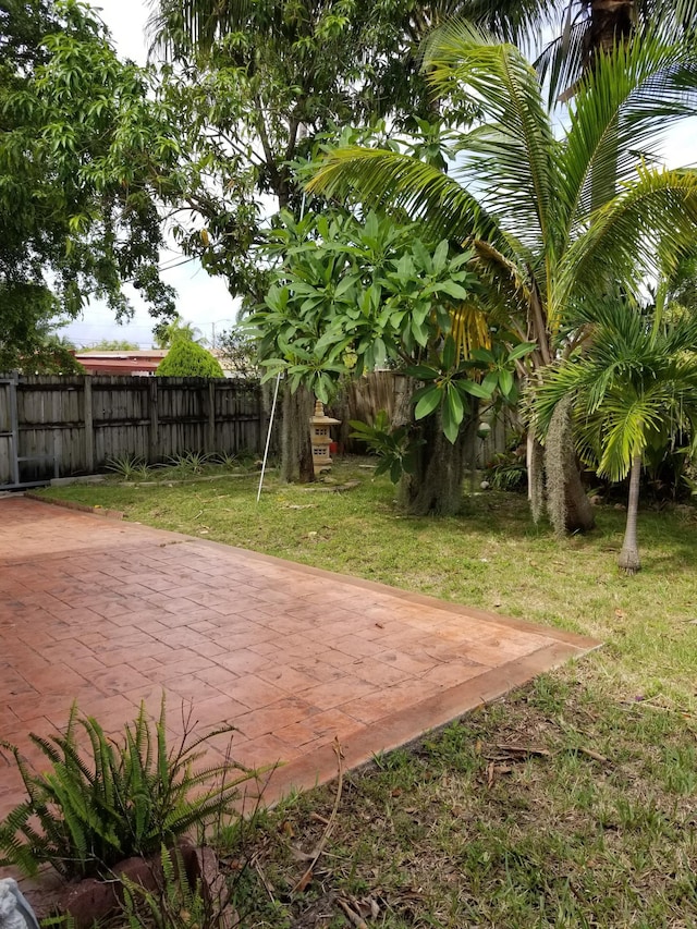 view of yard with a patio and fence