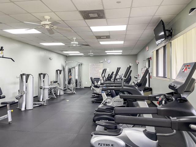 104 Cove Rd, Greenacres, FL 33413 - workout area featuring a ceiling fan and a paneled ceiling