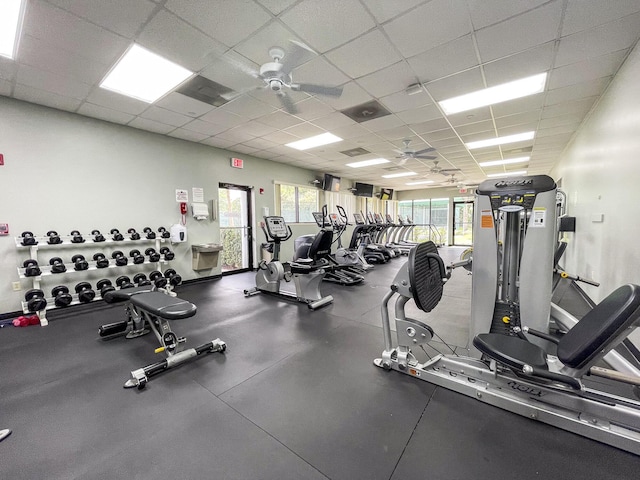 104 Cove Rd, Greenacres, FL 33413 - exercise room with a ceiling fan and a drop ceiling
