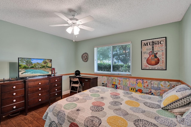 8933 NW 3rd Ct, Coral Springs, FL 33071 - bedroom with ceiling fan, baseboards, wood finished floors, and a textured ceiling