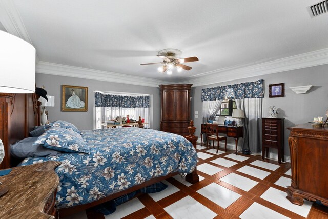 6045 Whipoorwill Ln, Fort Pierce, FL 34987 - bedroom with crown molding and a ceiling fan