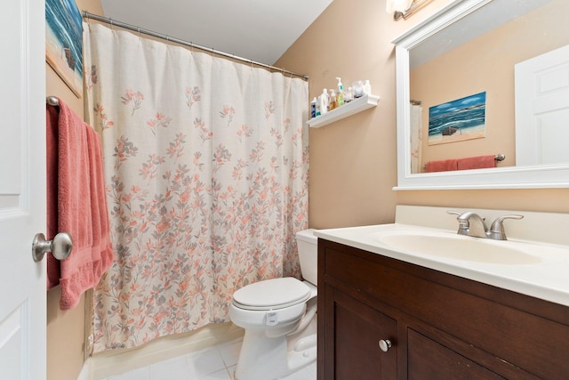 6045 Whipoorwill Ln, Fort Pierce, FL 34987 - full bathroom featuring toilet, vanity, tile patterned flooring, and curtained shower