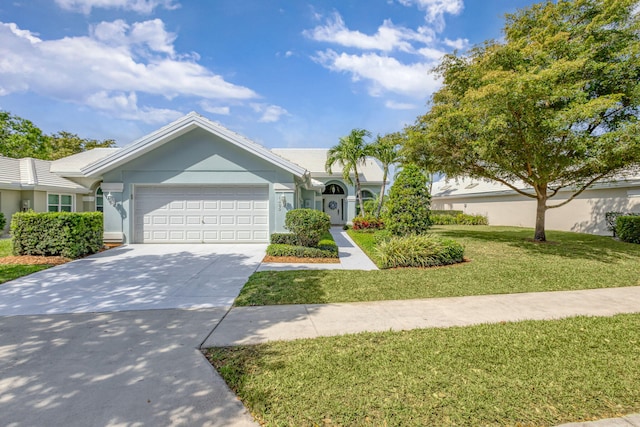 1485 Bear Island Dr, West Palm Beach, FL 33409 - ranch-style home with an attached garage, stucco siding, a front lawn, and concrete driveway