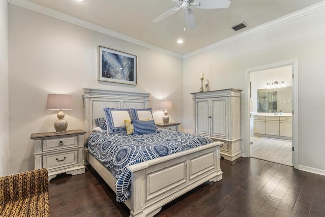 1345 Bourne Dr, Jupiter, FL 33458 - bedroom featuring baseboards, dark wood-style floors, visible vents, and ornamental molding