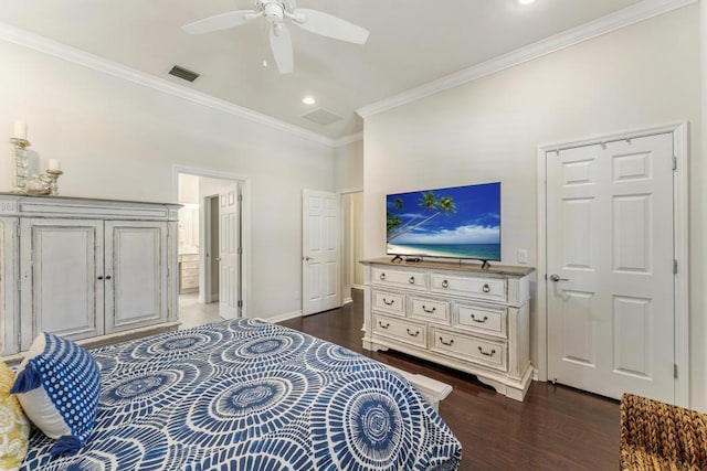 1345 Bourne Dr, Jupiter, FL 33458 - bedroom with dark wood-type flooring, crown molding, baseboards, and visible vents