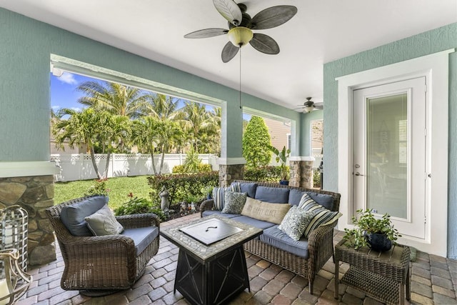 1345 Bourne Dr, Jupiter, FL 33458 - sunroom / solarium with ceiling fan and an outdoor living space