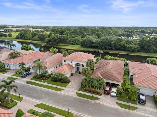 aerial view with a water view