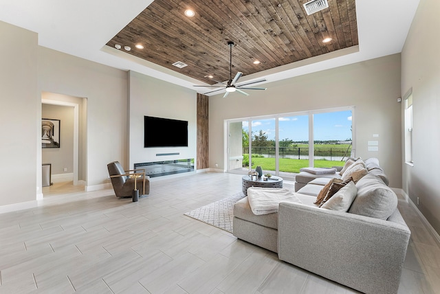 12618 Nautilus Cir, Palm Beach Gardens, FL 33412 - living area featuring visible vents, a tray ceiling, and wood ceiling