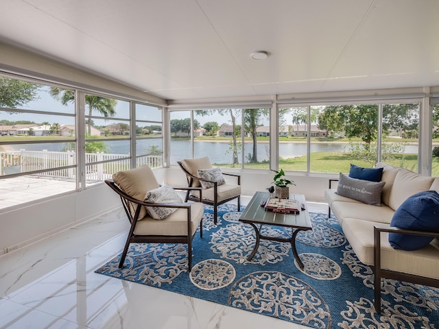 8540 Lake Cypress Rd, Lake Worth, FL 33467 - sunroom / solarium featuring a water view, an outdoor living space, marble finish floor, and a healthy amount of sunlight