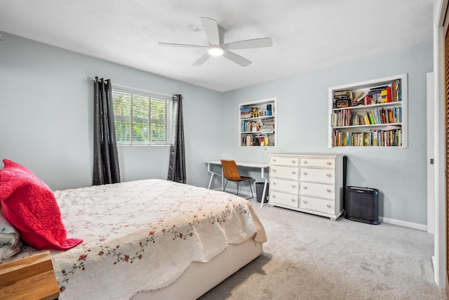 bedroom featuring carpet floors and ceiling fan