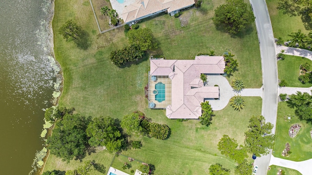 aerial view featuring a water view