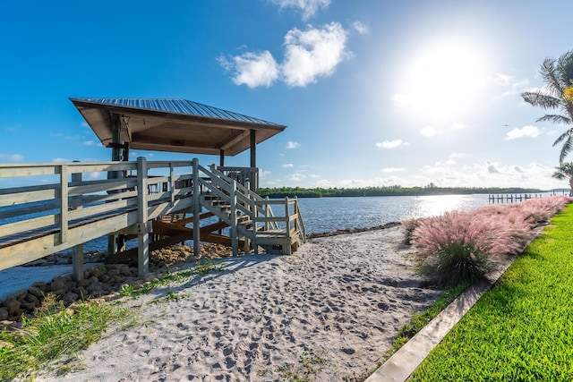 dock area featuring a water view