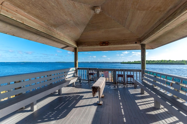 view of dock with a water view