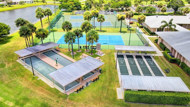 aerial view of a nearby body of water