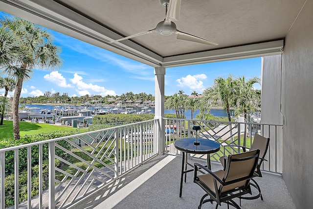621 Bay Colony Drive S & Slip 13, Juno Beach, FL 33408 - balcony featuring a water view and ceiling fan