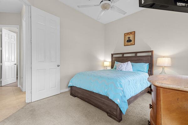 2111 Bellcrest Ct, Royal Palm Beach, FL 33411 - bedroom featuring light carpet, ceiling fan, and baseboards
