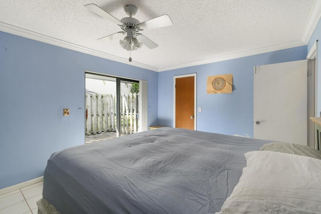 431 Jupiter Lakes Blvd Unit 2113C, Jupiter, FL 33458 - bedroom with ceiling fan, a textured ceiling, tile patterned floors, ornamental molding, and access to outside