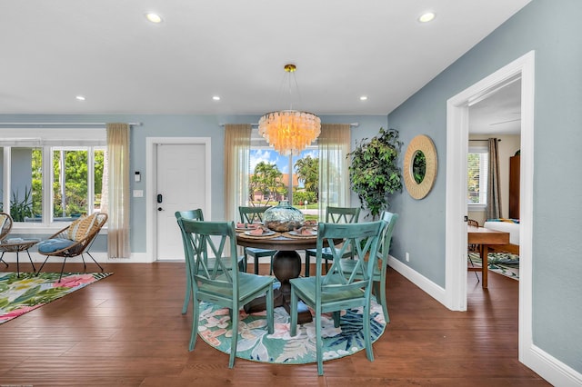 living room with dark wood finished floors, a ceiling fan, french doors, and recessed lighting