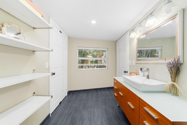 2869 SW 13th Ct, Fort Lauderdale, FL 33312 - bathroom with vanity, wood finished floors, baseboards, and recessed lighting