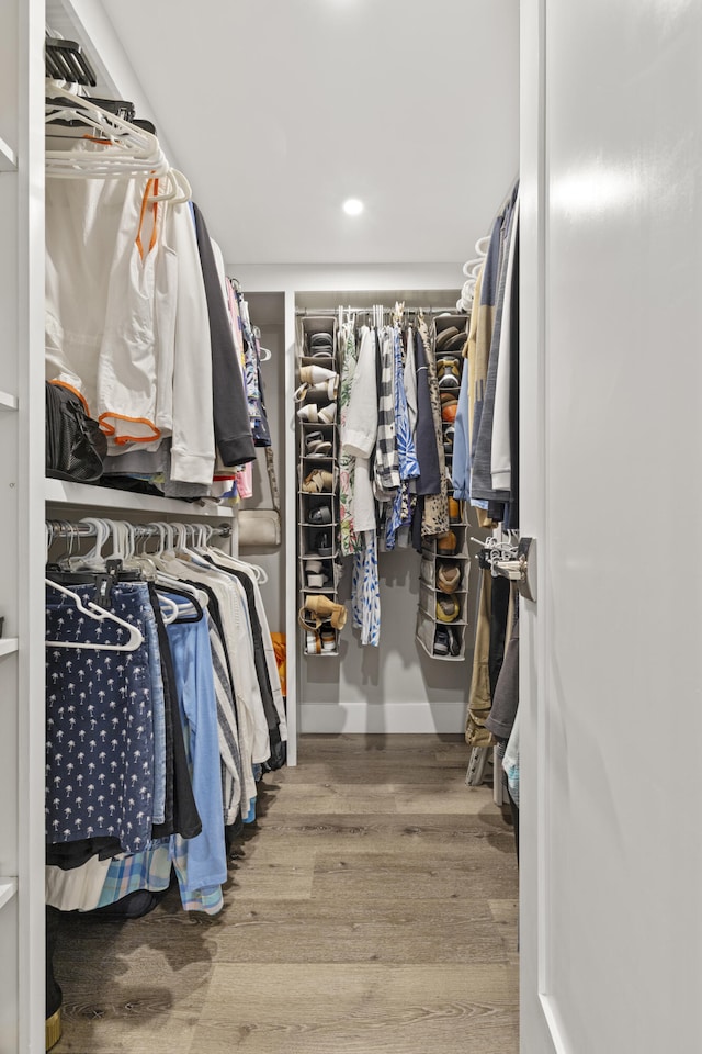 walk in closet featuring wood finished floors