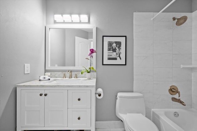 full bath featuring toilet, shower / tub combination, and vanity