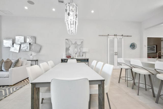 dining area with recessed lighting, light tile patterned floors, and visible vents
