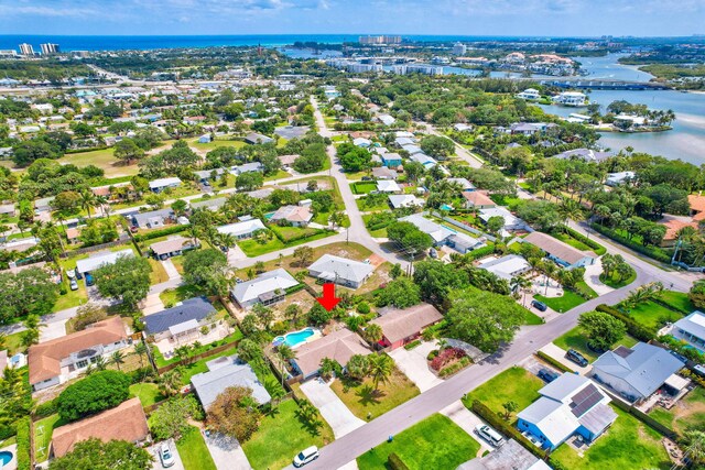 1505 Kingsley Rd, Jupiter, FL 33469 - aerial view of property and surrounding area featuring a large body of water and nearby suburban area