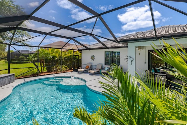 348 SE Courances Dr, Port Saint Lucie, FL 34984 - outdoor pool with a patio area and a lanai