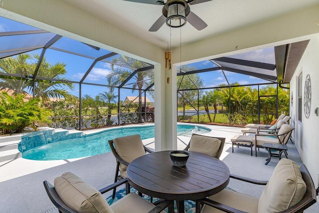 348 SE Courances Dr, Port Saint Lucie, FL 34984 - outdoor pool with a patio and ceiling fan