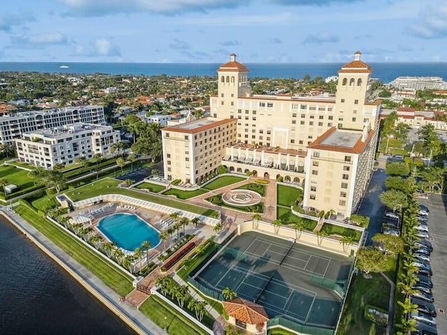 drone / aerial view featuring a water view
