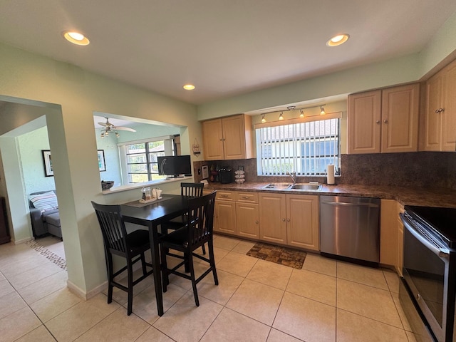 4941 Dovewood Rd Unit A, Boynton Beach, FL 33436 - kitchen featuring a sink, recessed lighting, backsplash, range with electric stovetop, and dishwasher