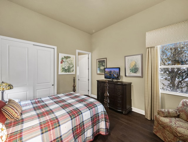 17384 Vistancia Cir, Boca Raton, FL 33496 - bedroom featuring dark wood-style flooring, a closet, and baseboards