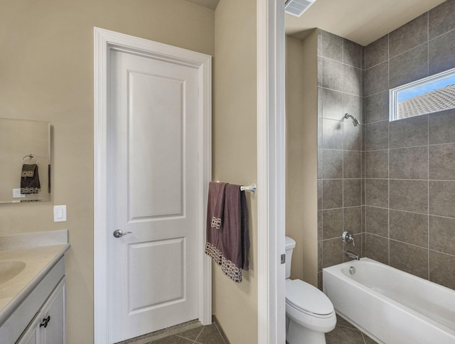 17384 Vistancia Cir, Boca Raton, FL 33496 - full bathroom with vanity, visible vents, toilet, shower / bath combination, and tile patterned floors