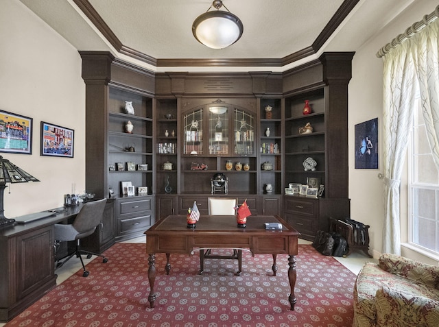 17384 Vistancia Cir, Boca Raton, FL 33496 - office featuring built in features, ornamental molding, and carpet floors