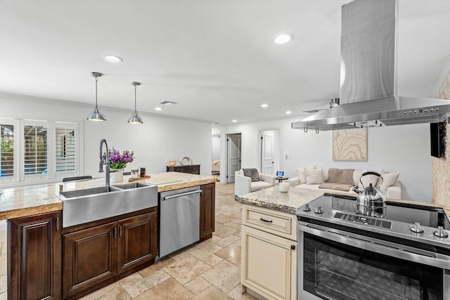 21786 Banyanwood Rd, Boca Raton, FL 33433 - kitchen featuring recessed lighting, stainless steel appliances, exhaust hood, and a sink