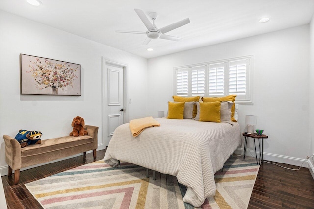 21786 Banyanwood Rd, Boca Raton, FL 33433 - bedroom with recessed lighting, a ceiling fan, wood finished floors, and baseboards