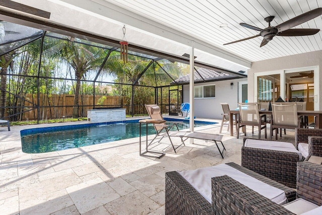 21786 Banyanwood Rd, Boca Raton, FL 33433 - view of pool featuring a patio, ceiling fan, outdoor dining space, and a fenced in pool
