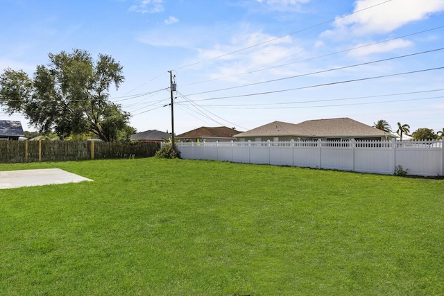 view of yard with a fenced backyard