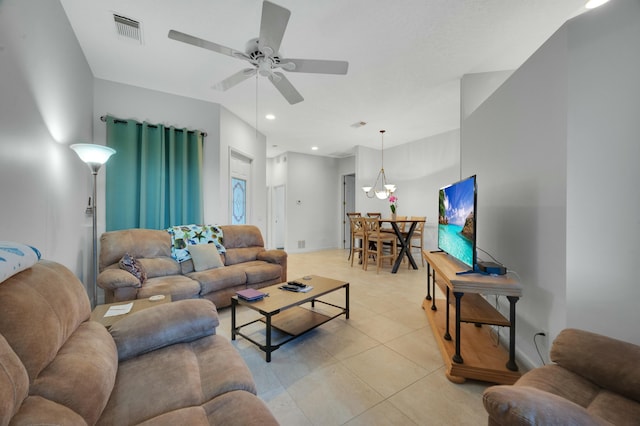 office featuring ceiling fan and light tile patterned floors
