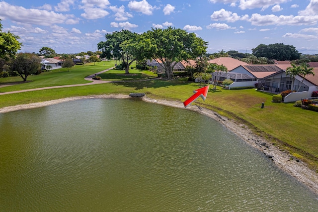 drone / aerial view featuring a water view