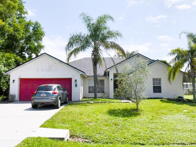 5155 NW N Macedo Blvd, Port Saint Lucie, FL 34983 - ranch-style home featuring a garage, concrete driveway, a front yard, and roof with shingles