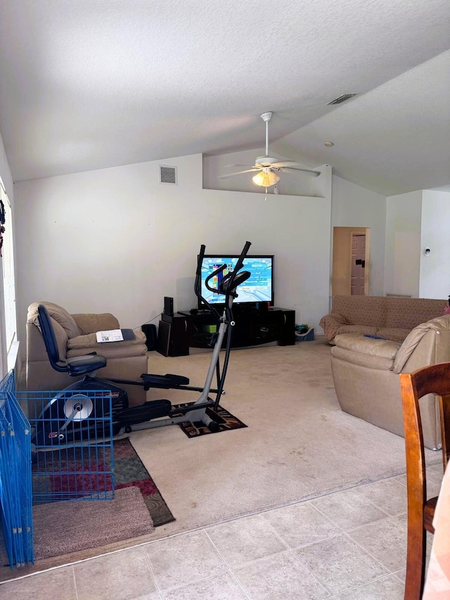 5155 NW N Macedo Blvd, Port Saint Lucie, FL 34983 - carpeted living area featuring vaulted ceiling and a ceiling fan