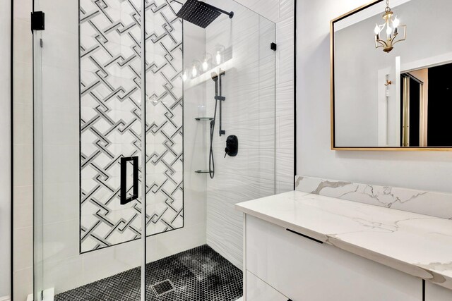 5439 Verona Dr Unit P, Boynton Beach, FL 33437 - bathroom with a stall shower, vanity, and a chandelier