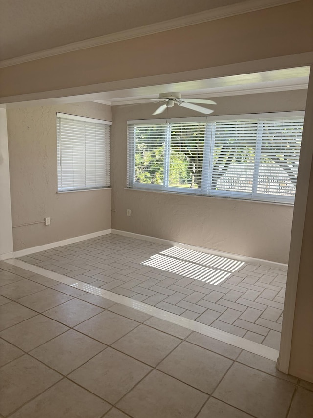 12394 Alternate A1A O7, Palm Beach Gardens, FL 33410 - unfurnished room with baseboards, ornamental molding, ceiling fan, and light tile patterned flooring